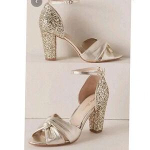 New Anthropologie BHLDN Rachel Simpson Candyfloss Heels Gold Wedding Womens 6.5